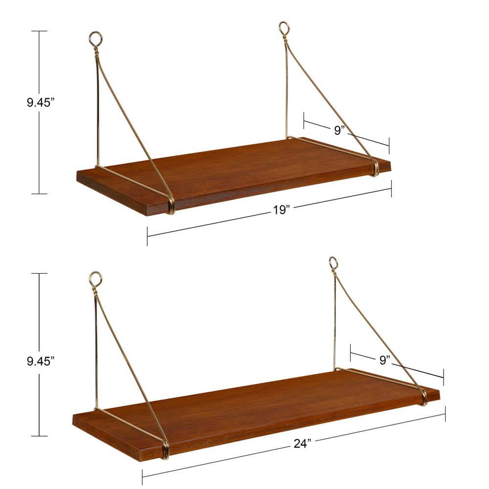 Walnut Brown Floating Wood Wall Shelf Duo, 26.5 in