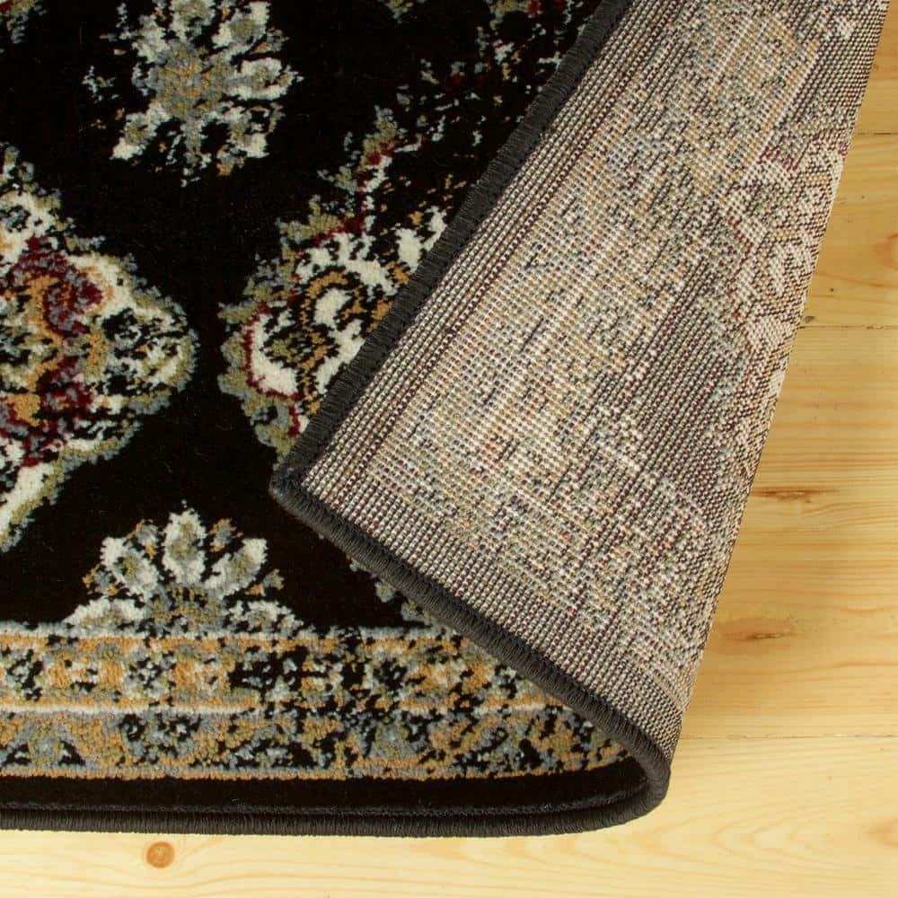 Black Distressed Damask Synthetic 8' x 10' Area Rug
