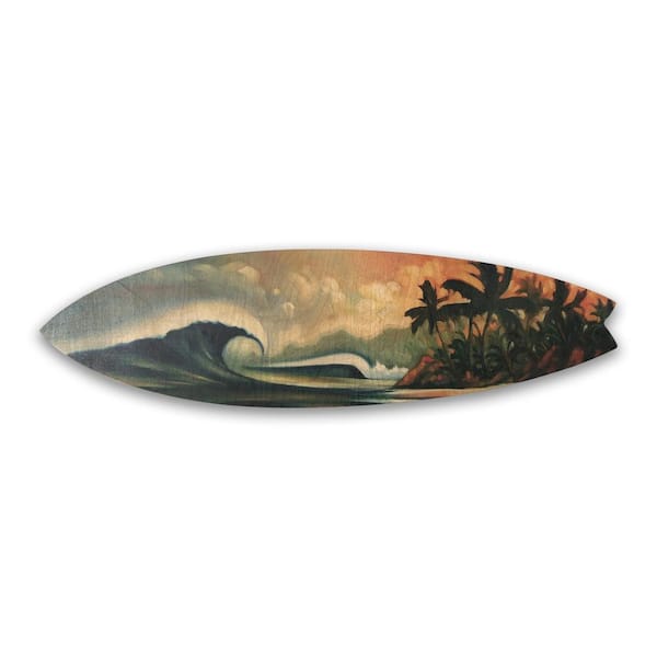 Unbranded Tropical Fire Wooden Surfboard Decorative Sign by Colossal Images 13x47 in.