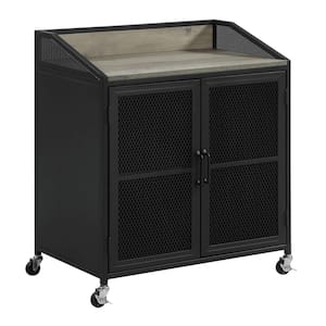 Grey Wash and Sandy Black Wine Cabinet with Wire Mesh Doors