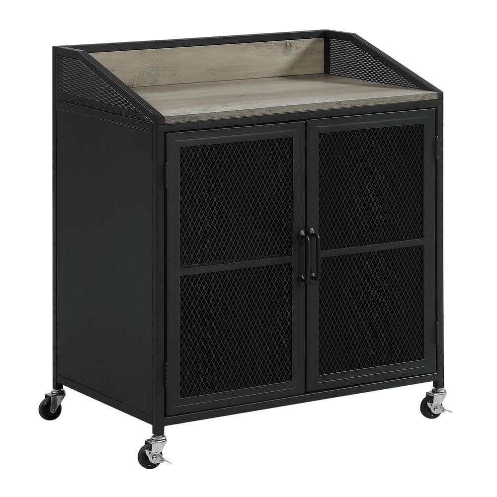 Coaster Home Furnishings Grey Wash and Sandy Black Wine Cabinet with Wire Mesh Doors, Grey Wash/ Sandy Black -  183476