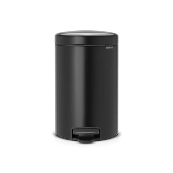 NewIcon 3.2 Gal. Matte Black Steel Step-On Trash Can