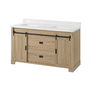 Brindley 60 in. W. x 20 in. D x 35 in. H Double Sink Freestanding Bath Vanity in Aged Oak White Engineered Stone Top