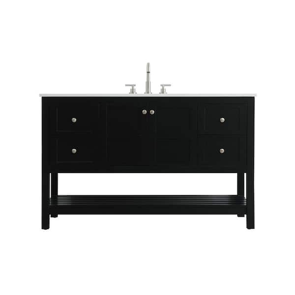 54 in. Single Sink Black Bath Vanity with White Engineered Marble Top