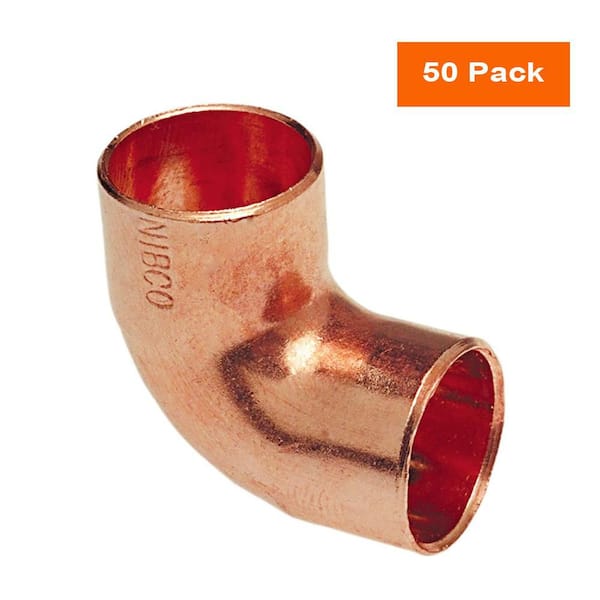 1/2 in. Wrot Copper 90-Degree Cup x Cup Elbow Fitting Pro Pack (50-Pack)