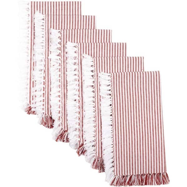 VHC BRANDS Ashton 18 in. W. x 18 in. Orange Red-Orange Rust Striped Cotton Napkins Set of 6