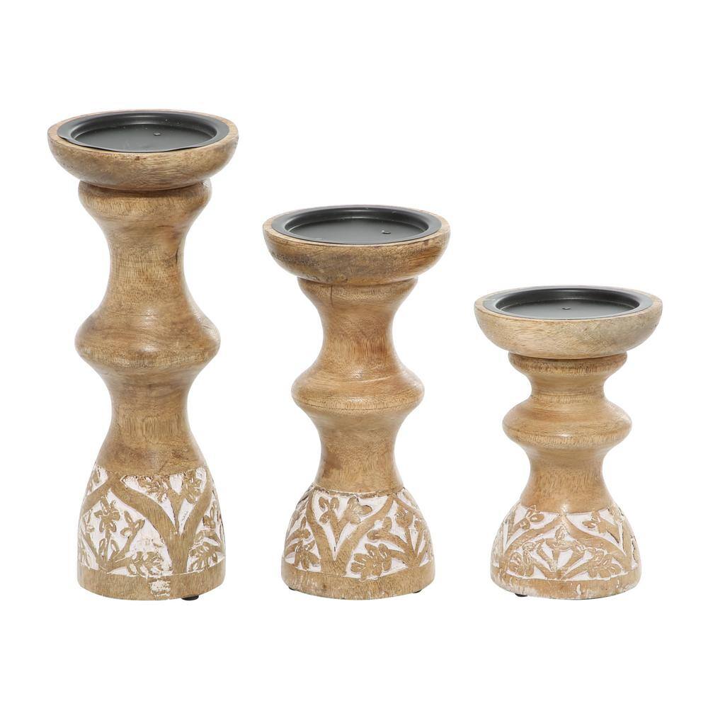 Boho-Chic Weathered Wood Pillar Candle Stick Set