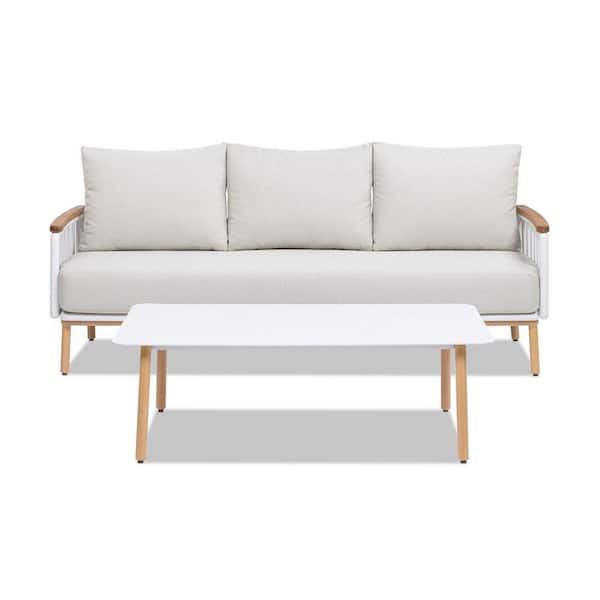 2-Piece Teak And Aluminium Outdoor Sectional with Beige Cushions