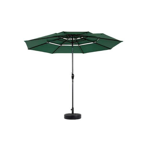 Tenleaf 10 ft. Metal 3-Tier Auto-tilt Market Patio Umbrella in Dark Green