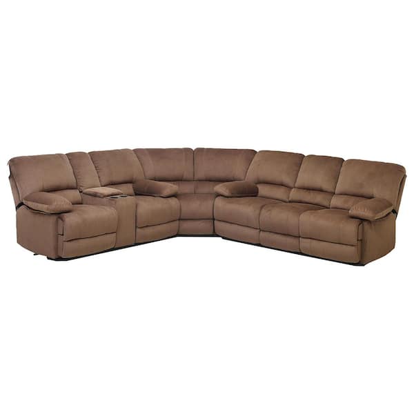 hzlagm Yingj 219.69 in. Wide Round Arm Microfiber Upholstered L-Shaped 6-Seat Sofa in Brown