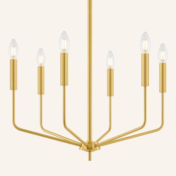 KLOOOR Modern 6-Light Gold Candlestick Dimmable Chandelier Contemporary Pendant Lighting for Dining Room Kitchen Living Room