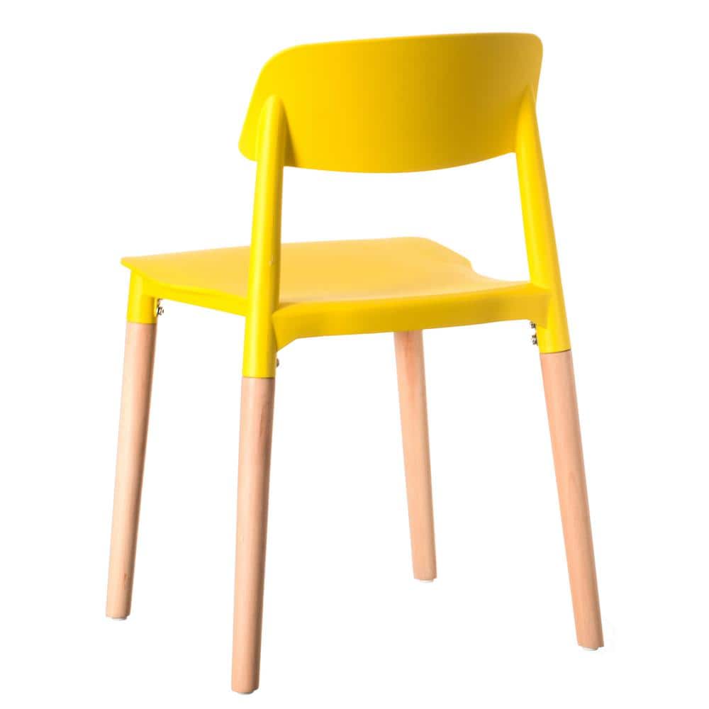 Red Plastic Dining Chair with Beech Wood Legs