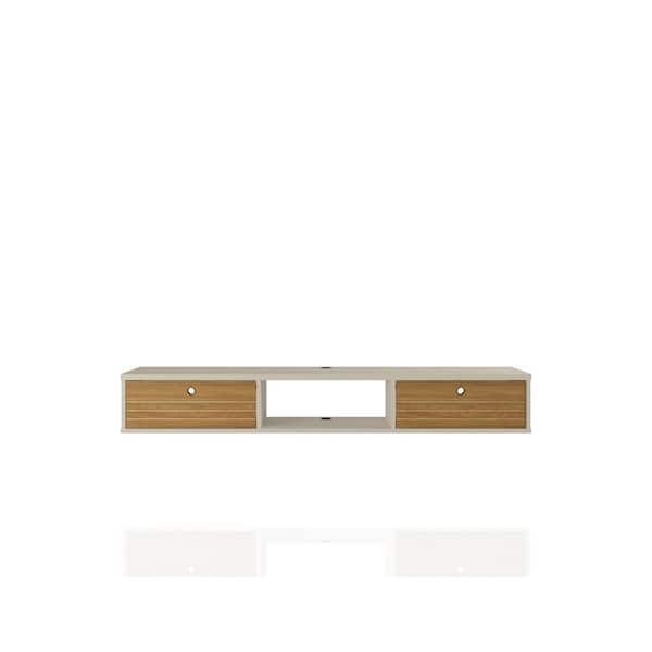 Luxor Liberty 63 in. Off-White and Cinnamon Floating Entertainment Center Fits TVs Up to 60 in. with Storage Doors