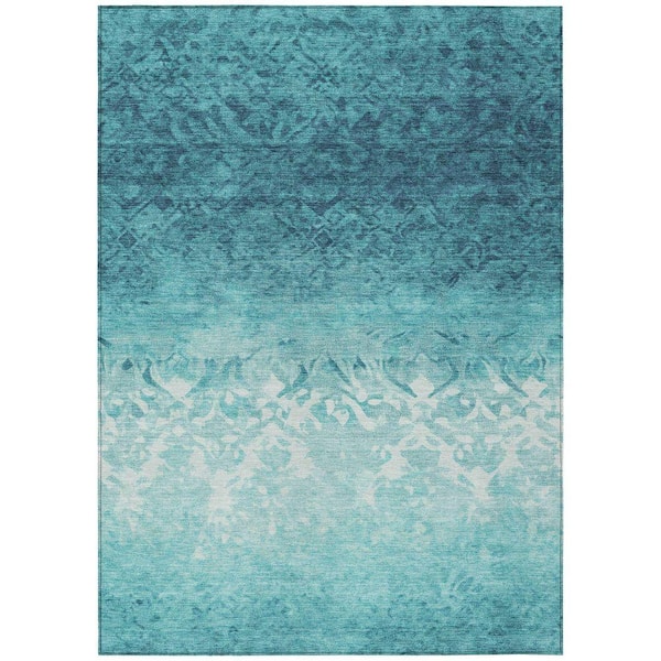 Chantille Machine Washable Indoor/Outdoor Abstract ACN1959 Teal 8 ft. x 10 ft. Area Rug