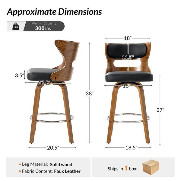 JAYDEN CREATION Frost Modern 38 in. H Black Low Back Wood Bar