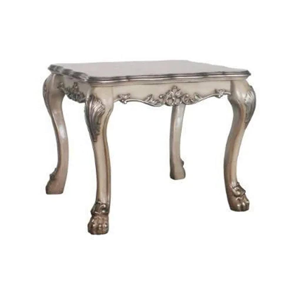 Dresden Vintage Bone White Square Wooden End Table with Claw Feet