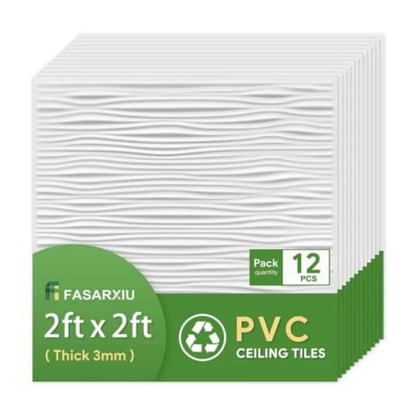 2 ft. x 2 ft. White PVC Drop Ceiling Tiles - Waterproof, Washable, and Fire-Rated (48 sq. ft./case, 12 Tiles)