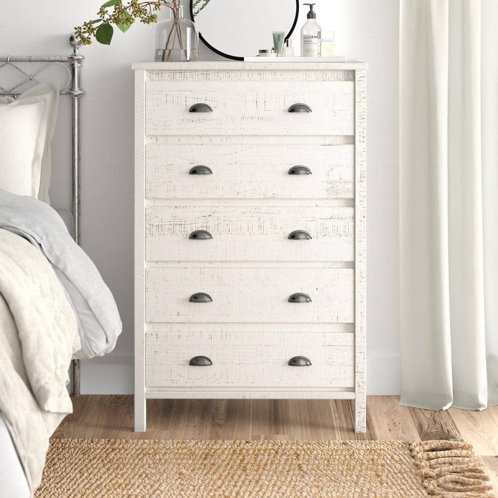 Baja Rustic White Pine 5-Drawer Dresser with Sophisticated Charm