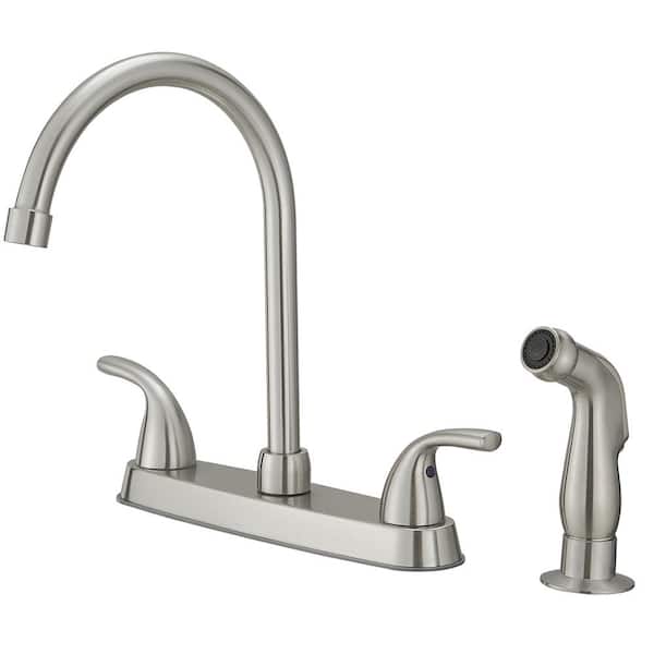 Unbranded 2 Handle Deck-Mount Standard Kitchen Faucet with Pull Out Side Sprayer in Brushed Nickel
