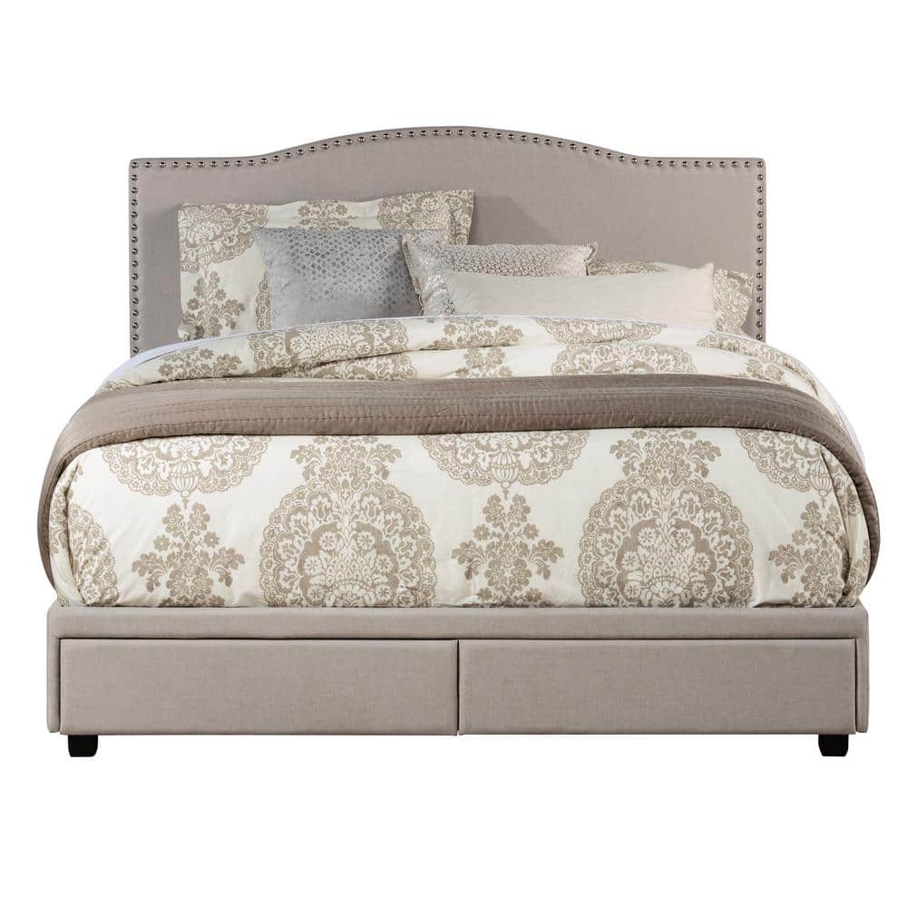 Sophisticated Fog Gray King Upholstered Bed with Storage and Nailhead Trim