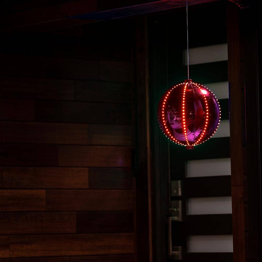 Red 13" LED Light-Up Hanging Christmas Ball Ornament