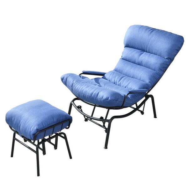 OVIOS Beauty 2-Piece Metal Outdoor Patio Outdoor Rocking Chair with Diomand Blue Cushions
