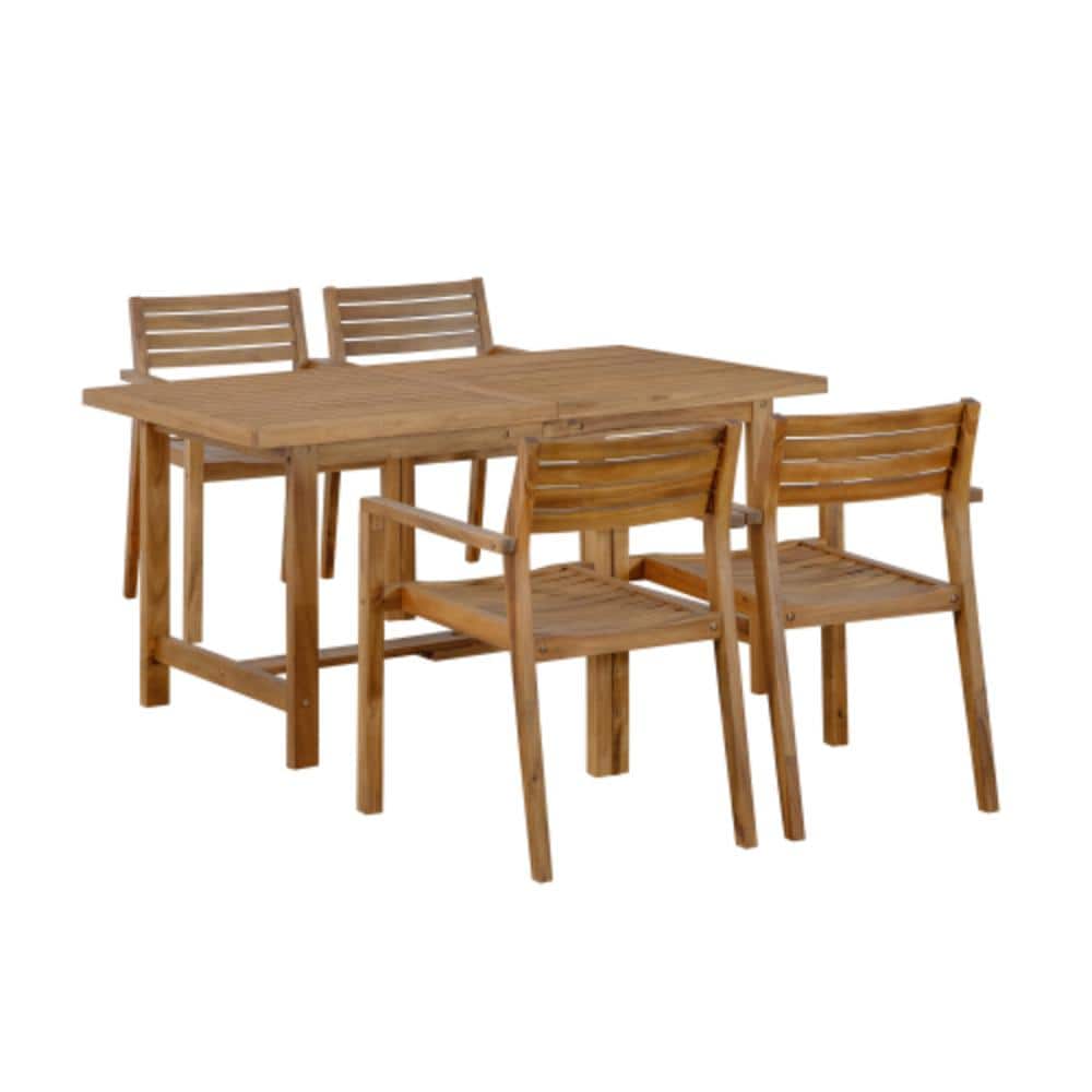 5-Piece Natural Acacia Wood Outdoor Dining Set