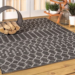 Ourika Black/Gray 9 ft. x 12 ft. Moroccan Geometric Textured Weave Indoor/Outdoor Area Rug