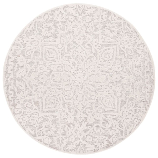 Antiquity 6 ft. x 6 ft. Silver/Ivory Textured Medallion Round Area Rug