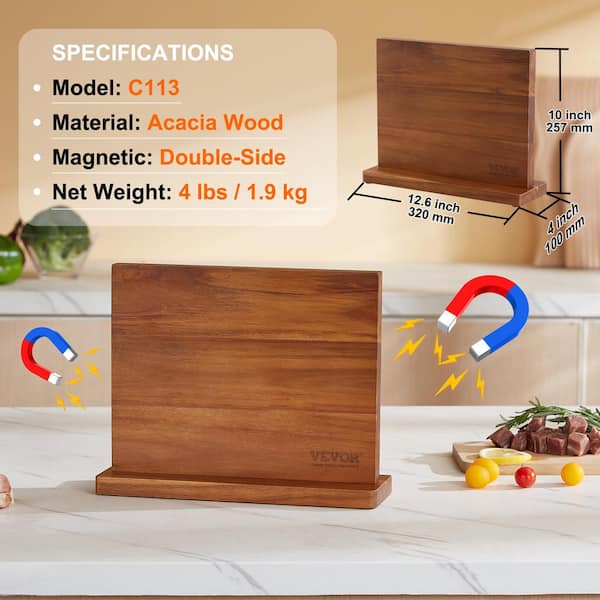 Acacia Wood Magnetic Knife Block Holder, Universal Stand 