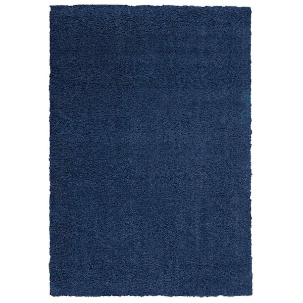 Nourison Shangri-La Navy 5 ft. x 7 ft. Solid Plush Shag Modern Area Rug