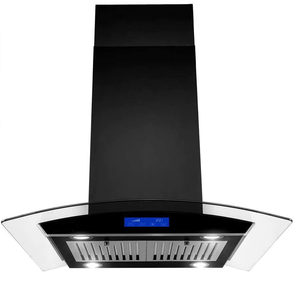 36 in. 900CFM Black Ducted Stainless Steel Island Mount Range Hood