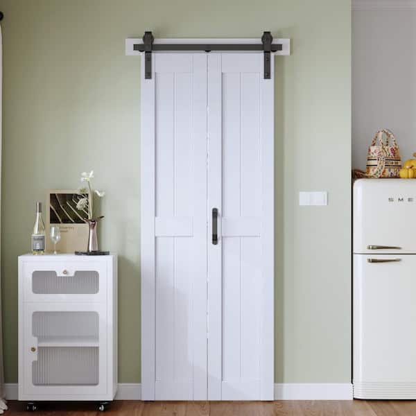 32 in. x 84 in. Solid Core White Finished MDF Wood Bi-Fold Door with Hardware Kit