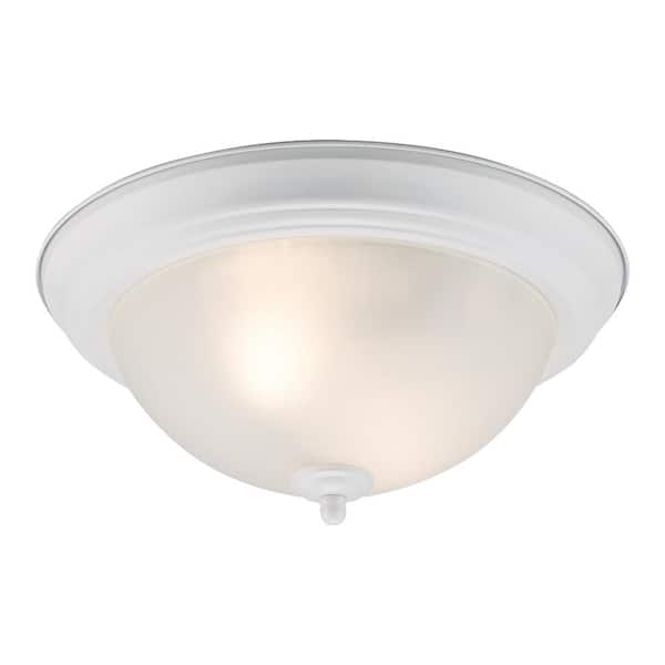 PRIVATE BRAND UNBRANDED 12.75 in 2-Light White Flush Mount Ceiling Light Fixture with Frosted Glass Shade (2-Pack)