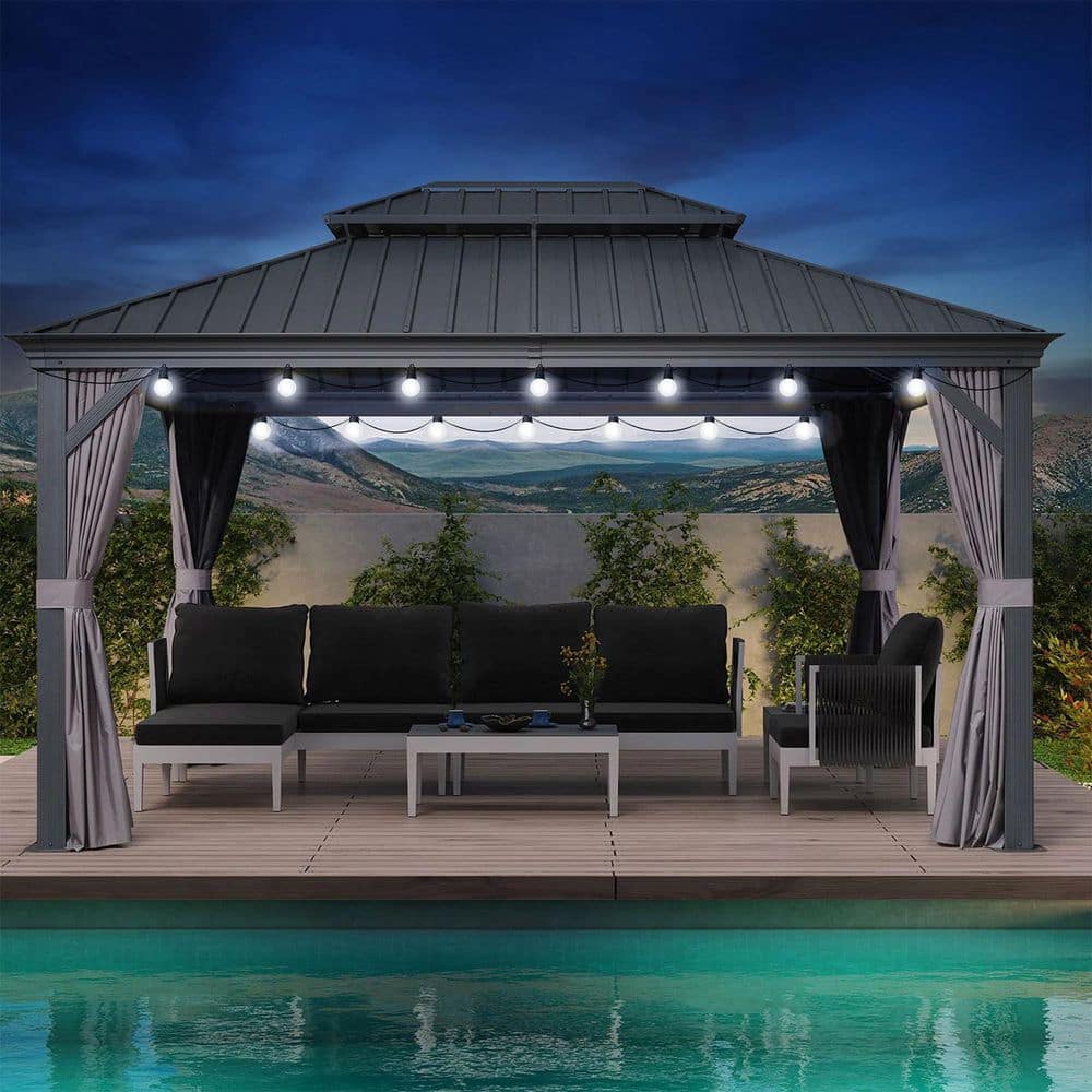 PURPLE LEAF 12 ft. x 14 ft. Gray Aluminum Frame Patio Outdoor