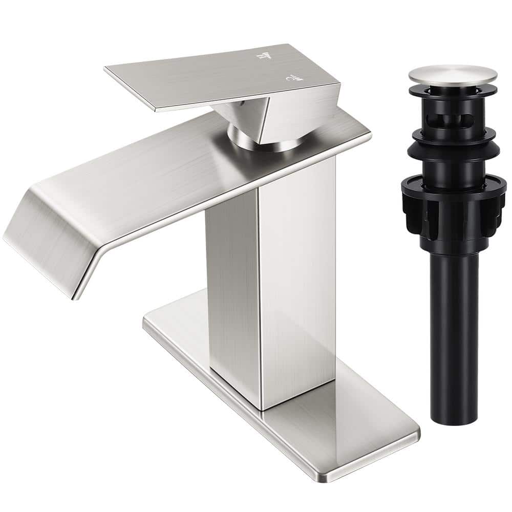Waterfall Single Hole Single-Handle Low-Arc Bathroom Faucet in Brushed Nick