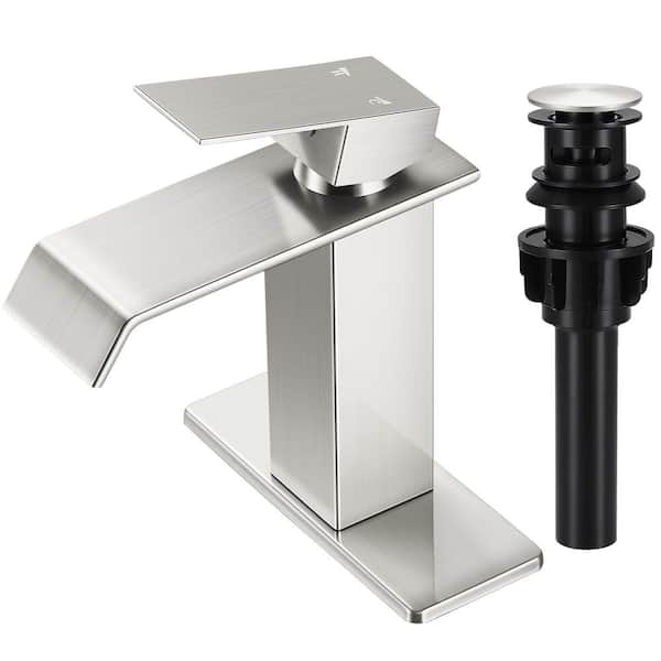 AKLFGN Waterfall Single Hole Single-Handle Low-Arc Bathroom Faucet in Brushed Nickel