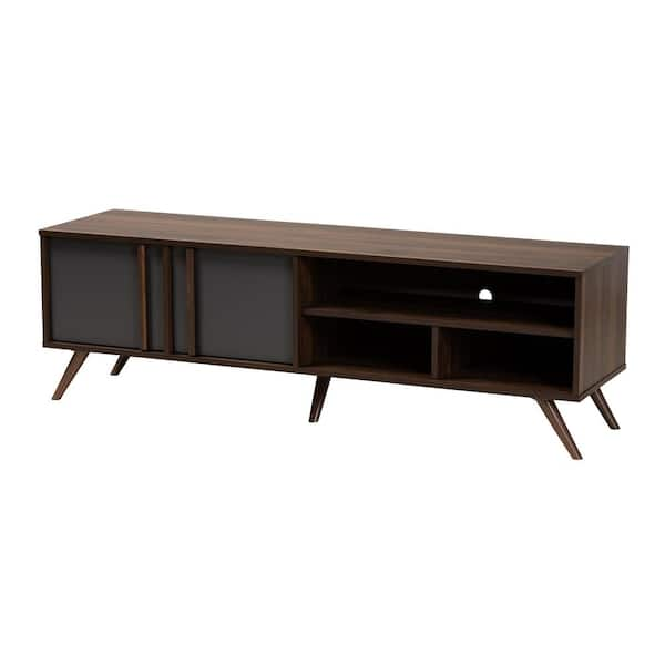 Baxton Studio Naoki 59 in. Grey and Walnut Particle Board TV Stand