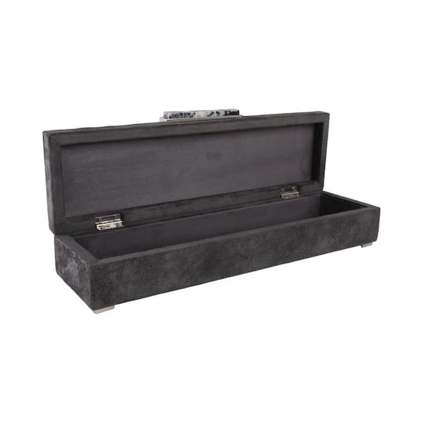 Liv & Skye Gray 18 in. x 3 in. Wood Decorative Box with Sculptural