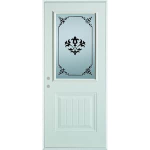 36 in. x 80 in. Silkscreened Glass 1/2 Lite 1-Panel Painted White Right-Hand Inswing Steel Prehung Front Door