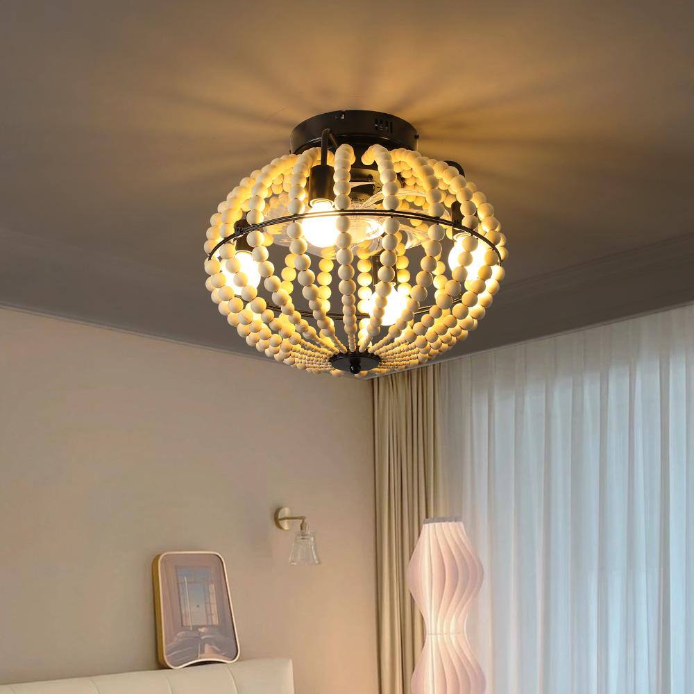 18 in.4-Light Bohemian Wood Beaded Low Profile Ceiling Fan For Indoor Home Rustic Farmhouse price history on PriceWatchPro