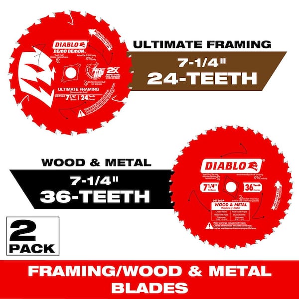 DIABLO 7-1/4 in. 24-Tooth Demo Demon Framing/Demolition and 7-1/4 in. x 36-Tooth Wood and Metal Circular Saw Blades (2-Blades)