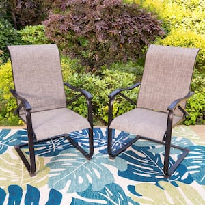 Black Ergonomic C-Spring Textilene Metal Patio Outdoor Dining Chair (2-Pack)