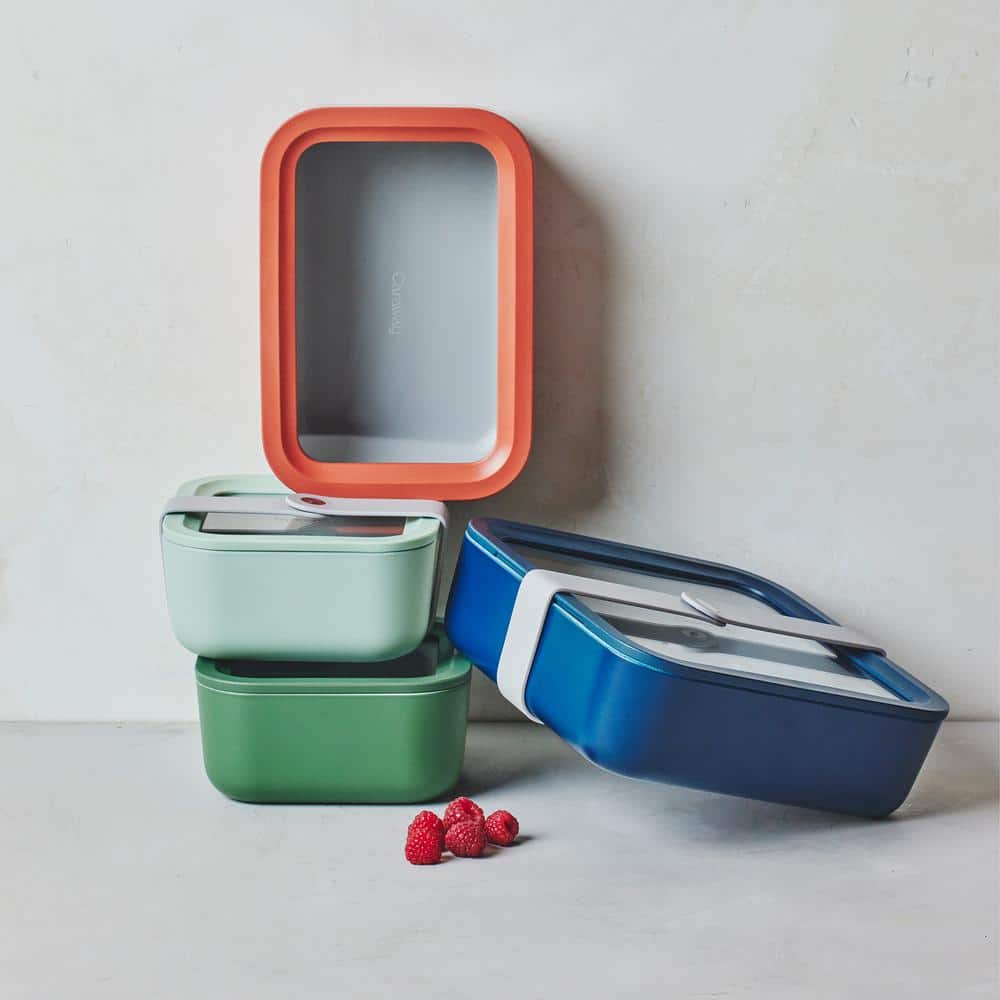 Caraway Home 17pc Food Storage Set Navy: Ceramic-Coated Glass Containers, Oven & Microwave Safe, 1 Year Warranty