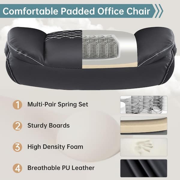 Faux Leather High Back Office Chair Ergonomic Swivel Desk Chair in Black with Flip-Up Armrests and Adjustable Rocking
