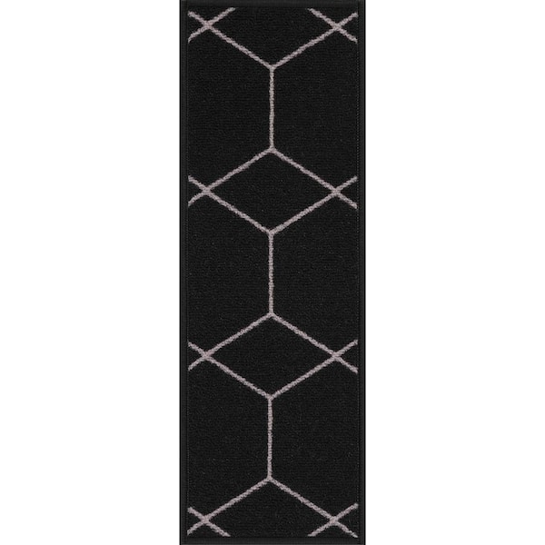 PLAYA RUG Hexagon Design Black Silver Color 8.5 in. x 26 in. Polyamide Stair Tread Cover Set of 7