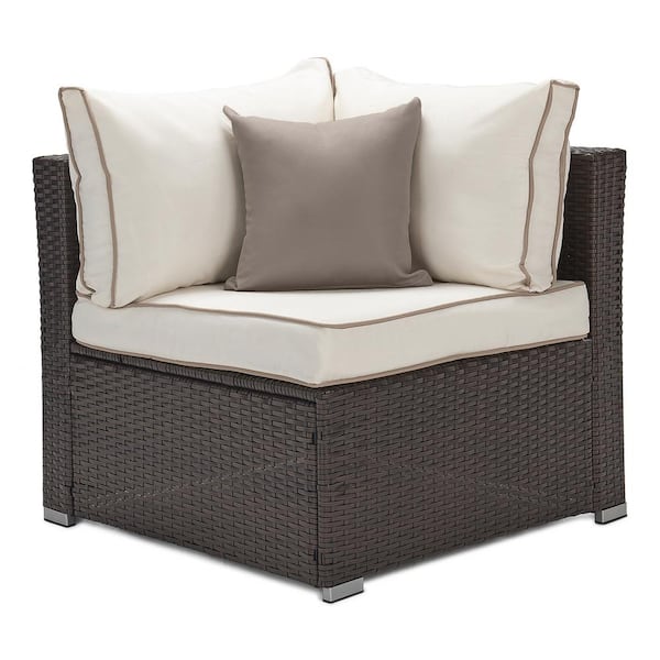 LAUREL CANYON Classic Brown 7-Piece Wicker Sectional Seating Set with Beige Cushions