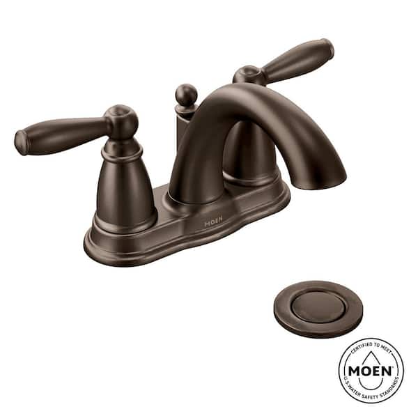 MOEN Brantford 4 in. Centerset 2-Handle Low-Arc Bathroom Faucet in Oil Rubbed Bronze with Metal Drain Assembly