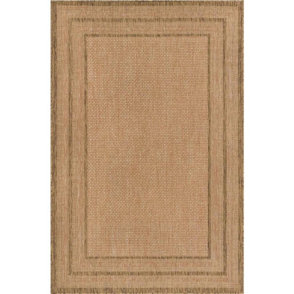 Outdoor Multi Border Light Brown 5' 3 x 8' 0 Area Rug