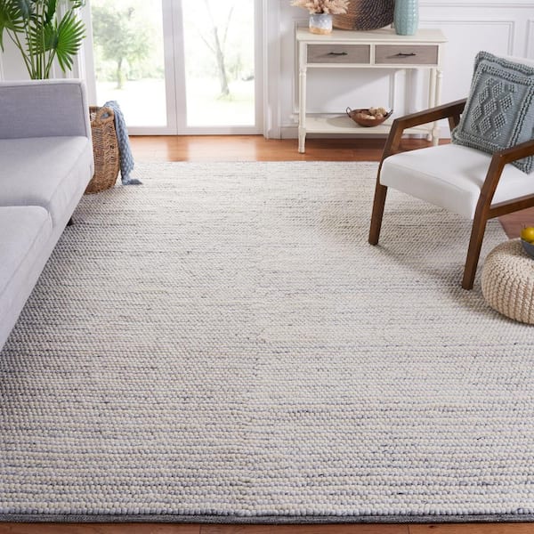 Martha Stewart Ivory/Blue 9 ft. x 12 ft. Basket Striped Area Rug